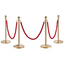 VEVOR Barrier stand with velvet rope, 4-part people guidance system with 3 pieces of 1.5 m red velvet ropes, people guidance system, barrier tape made of stainless steel with fillable base and ball attachment for weddings