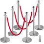 VEVOR Stanchion Post with Velvet Ropes, 6-Pack Crowd Control Stanchion with 3PCS 5FT Red Velvet Ropes, Stainless Steel Queue Barrier Line Divider with Ball Top for Events, Museums, Parties