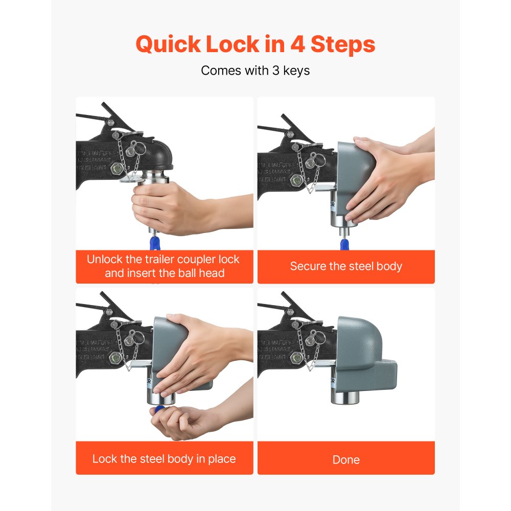 VEVOR Trailer Coupler Lock, Fits 2-5/16-Inch Cast/Bulldog Trailer Couplers, Heavy Duty Trailer Hitch Lock with 3 Keys, Corrision-resistant, Anti-Theft Coupler Ball Locks for RV, Trailer, Boat, Black