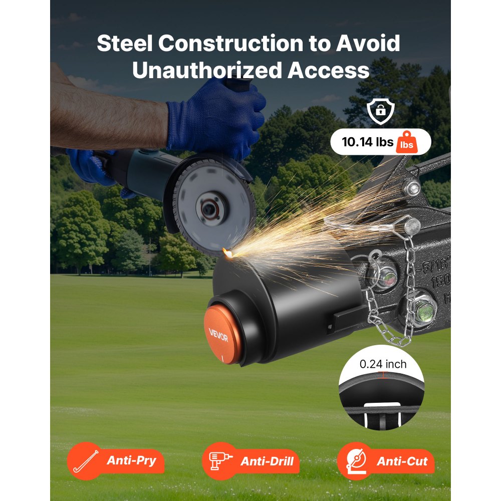 VEVOR aanhangwagenslot, compatibel met 58,7 mm kogelkoppelingen, aanhangwagenslot met 3 sleutels, corrosiebestendig, antidiefstalbeveiligingsslot voor campers, aanhangwagens en boten