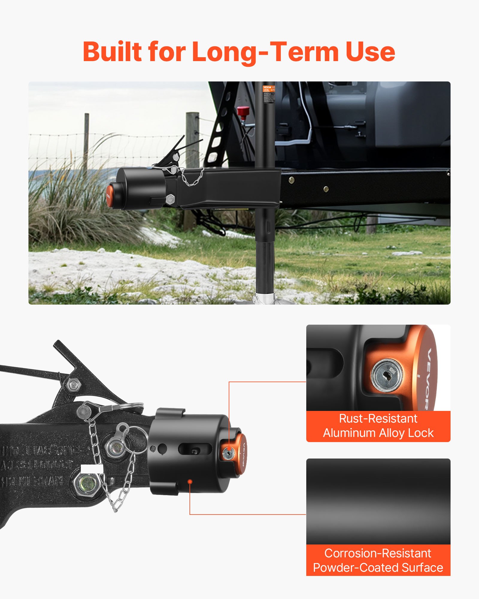 VEVOR aanhangwagenslot, compatibel met 58,7 mm kogelkoppelingen, aanhangwagenslot met 3 sleutels, corrosiebestendig, antidiefstalbeveiligingsslot voor campers, aanhangwagens en boten