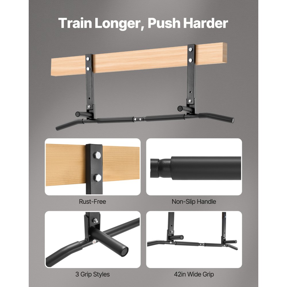 VEVOR Joist Mount Pull Up Bar, Ceiling Mounted Chin Up Bar for Home Gym, Multi-Grip Pull Ups, 42 in Width Multifunctional Training Station, Heavy Duty Steel Upper Body Workout Bars, 440 lbs Capacity