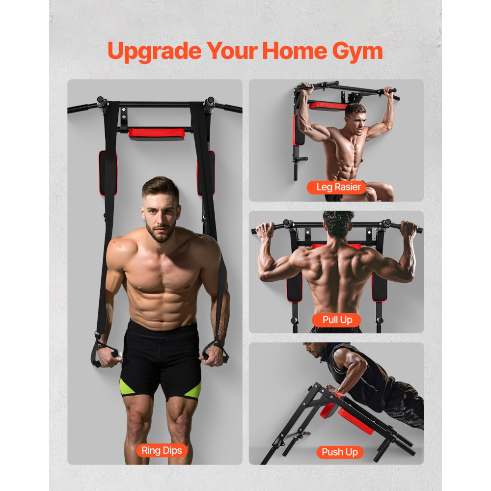 VEVOR Multifunctional Pull Up Bar, Wall Mounted Chin Up Bar Dip Station for Home Gym, Heavy Duty Steel Upper Body Workout Pull Ups, Power Tower Set Training Equipment Fitness, 440 lbs Weight Capacity