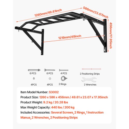 Wandgemonteerde optrekstang, 127 cm brede multifunctionele Wandgemonteerde optrekstang, 127 cm brede multifunctionele