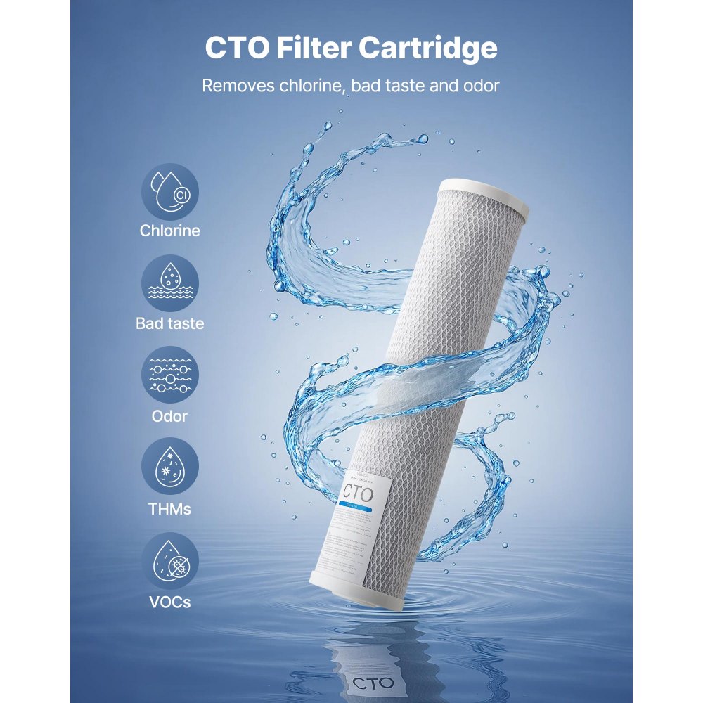 VEVOR Whole House Water Filter Replacement Cartridge, 4.5" x 20" CTO Carbon Block, Replacement Filter for 3-Stage Whole Home Water Filtration System, Reduce Chlorine, Bad Taste, Odor, 2 Pack