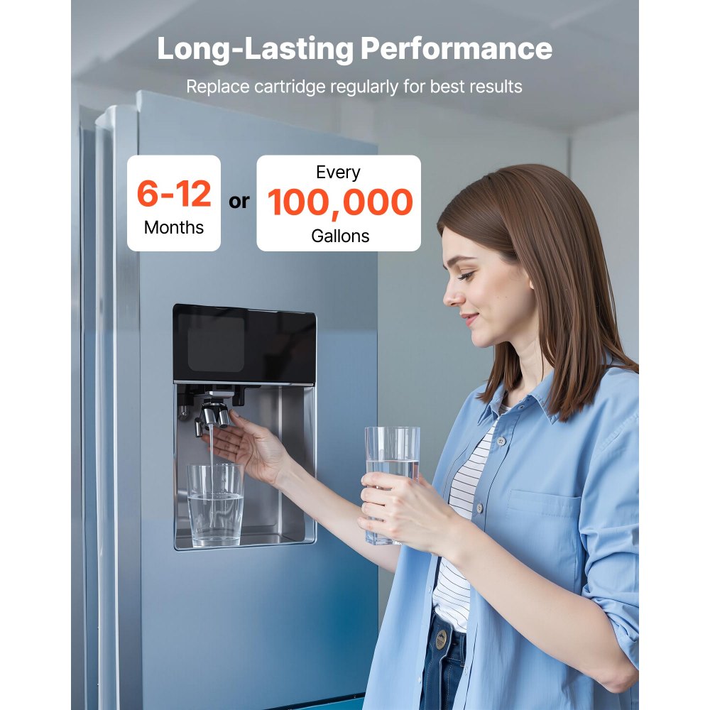 VEVOR vervangingsfilterpatroon voor waterfilters voor het hele huis, 115 x 507 mm kokosnootschaal actieve kool KDF-filter voor waterfiltratiesystemen, vermindert chloor, slechte smaak en geur.