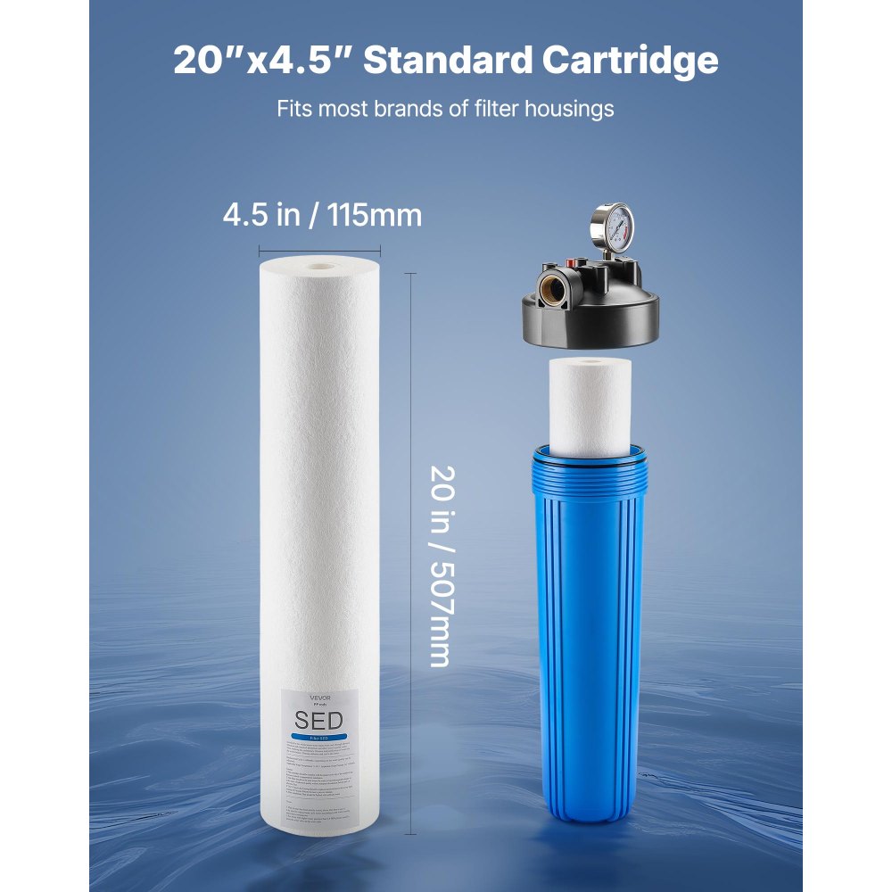 VEVOR 2 stuks vervangingscartridge voor waterfilter voor het hele huis, 115 x 507 mm polypropyleen sedimentfilter voor 3-traps waterfiltratiesysteem, vermindert chloor, slechte smaak en geur.