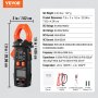 VEVOR Stroomtang 600A True-RMS Stroomtang Multimeter 5999Counts Stroomtang Voor DC/AC Stroom DC/AC Spanning Frequentie Weerstand Diode Test Aan/Uit Schakelaar Capaciteit/Relatieve waarde