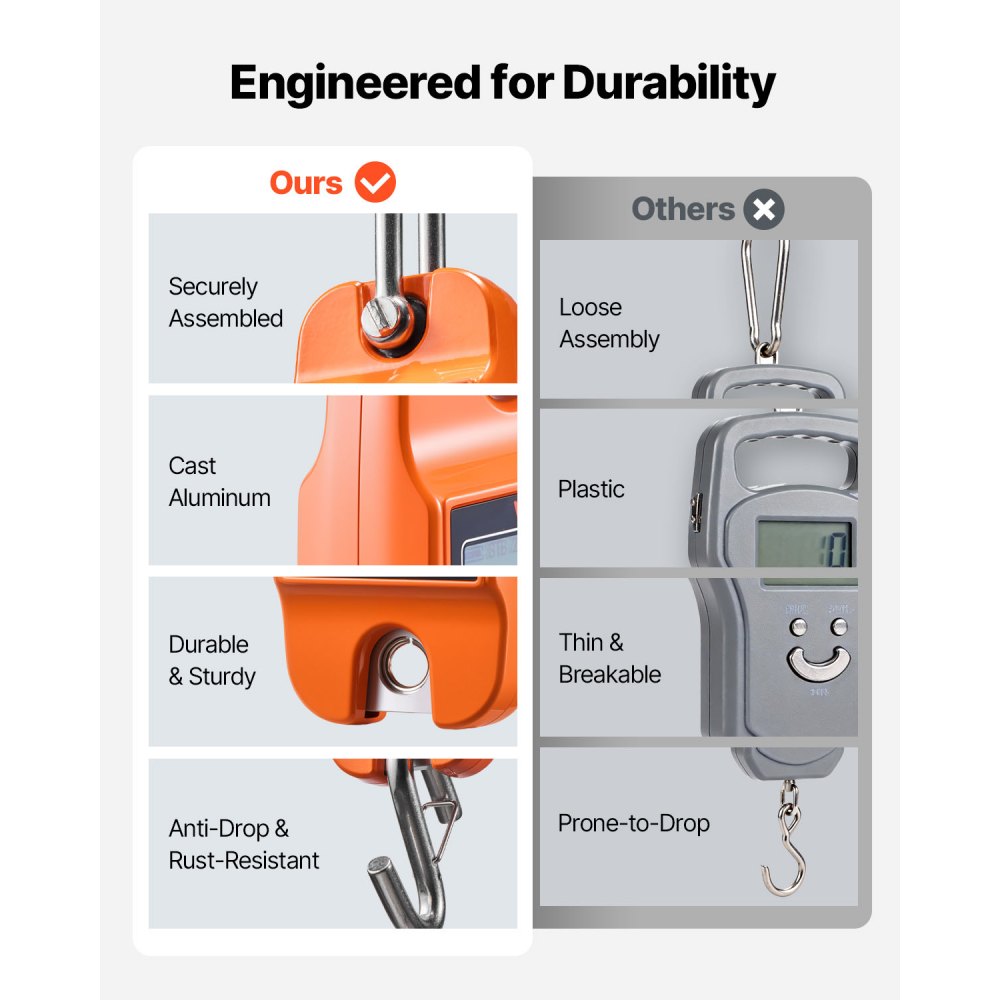 VEVOR kraanweegschaal 400 kg, digitale hangweegschaal met gegoten aluminium behuizing en lcd-scherm, wildweegschaal met stappen van 100 g en 3-traps display, trekweegschaal voor vissen, geschikt voor landbouw, jacht en vissen