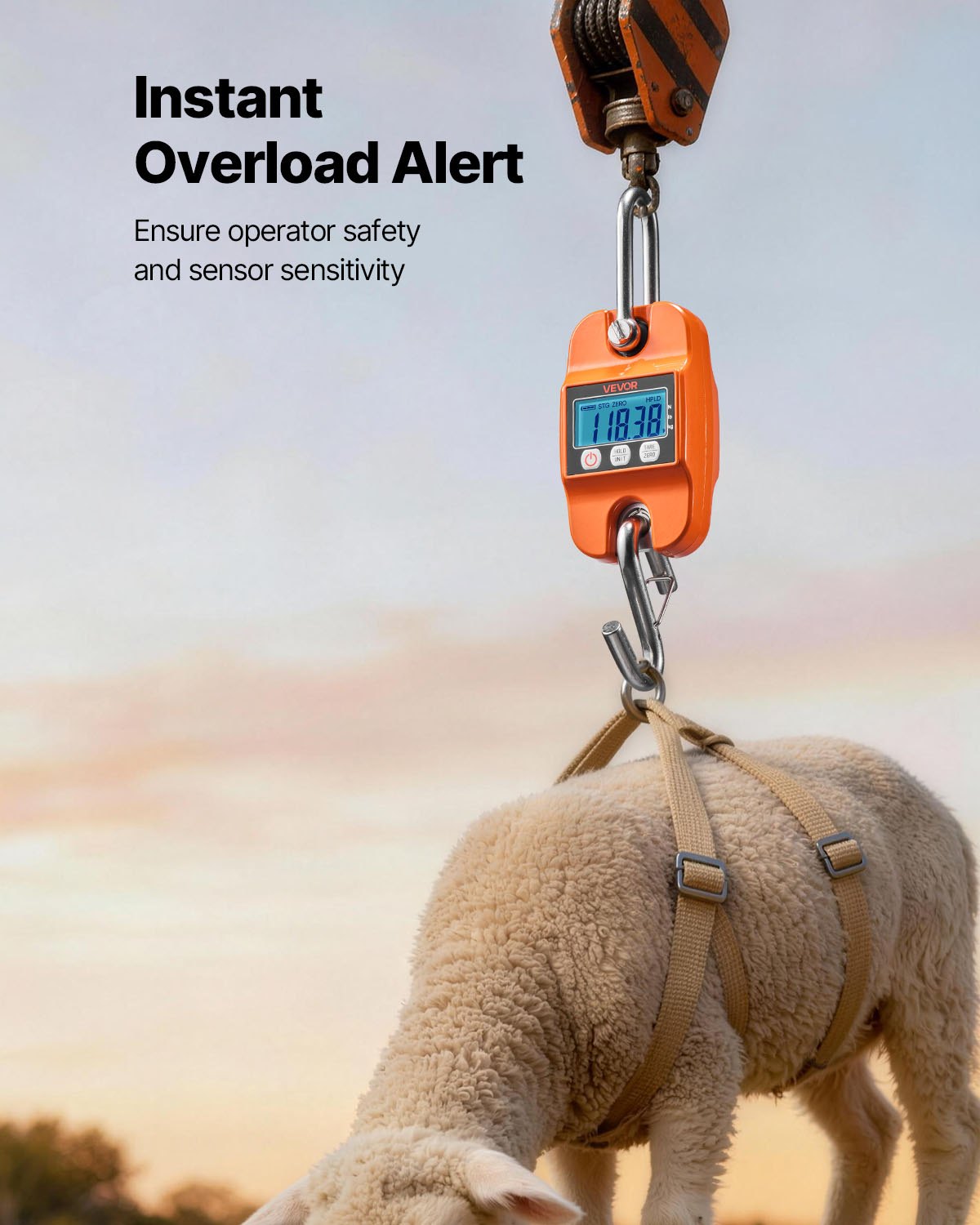 VEVOR kraanweegschaal 400 kg, digitale hangweegschaal met gegoten aluminium behuizing en lcd-scherm, wildweegschaal met stappen van 100 g en 3-traps display, trekweegschaal voor vissen, geschikt voor landbouw, jacht en vissen