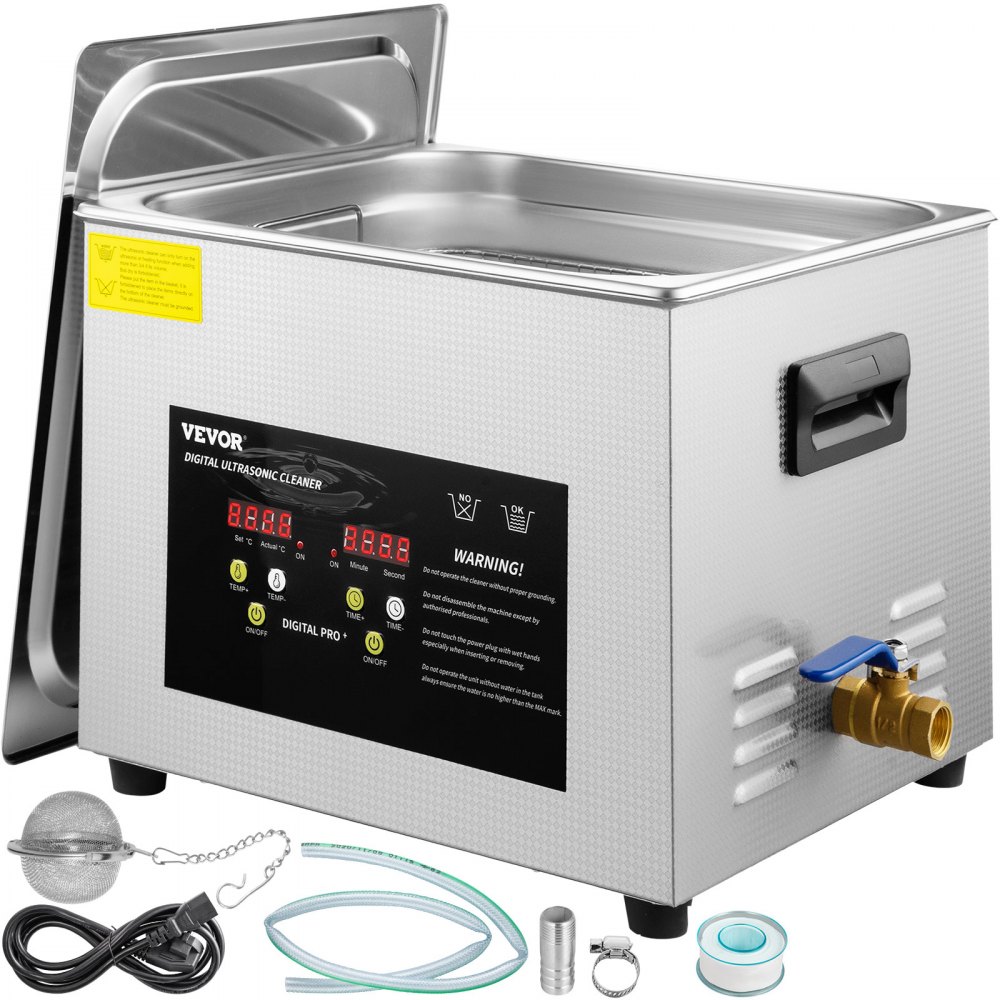 VEVOR 15L Digital Ultrasonic Cleaner Heater Timer 600W 40KHz Cleaning Machine