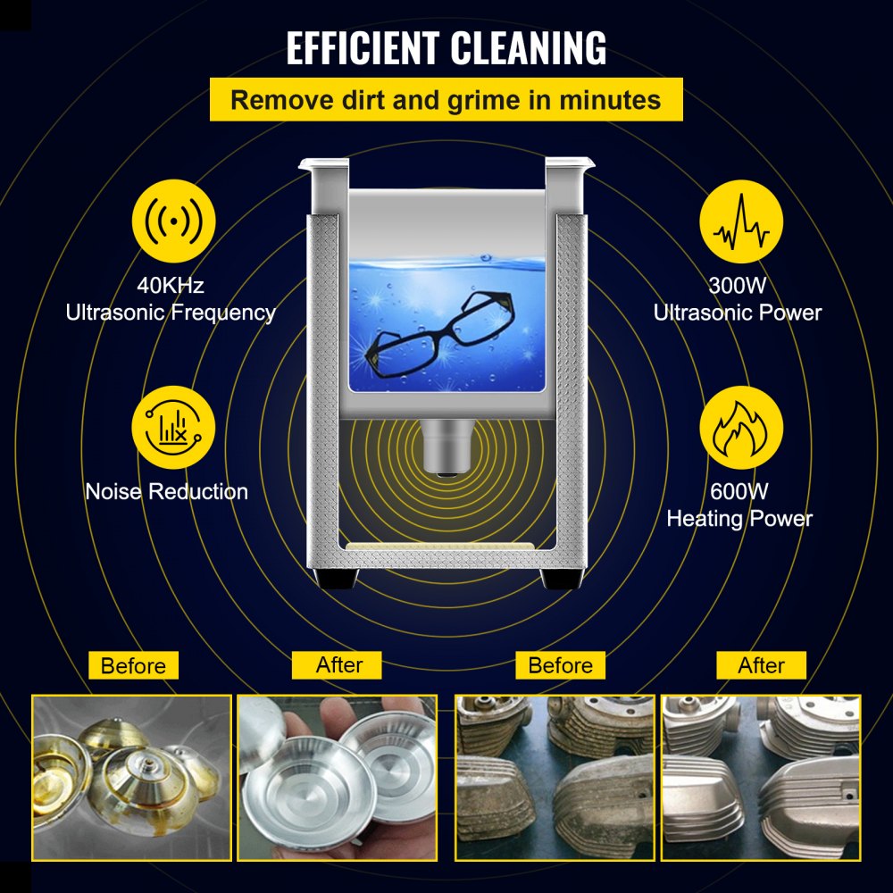 VEVOR 15L Ultrasoonreiniger (600W verwarming, 360W ultrasoon) Professionele digitale laboratorium ultrasoon onderdelenreiniger met verwarmingstimer voor het reinigen van glazen tandheelkundige instrumenten