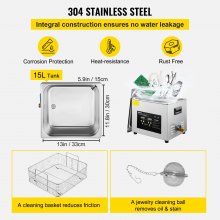 VEVOR 15L Digitale Ultrasone Reiniger Verwarming Timer 600W 40KHz Reinigingsmachine