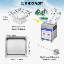 VEVOR Digitale Ultrasone Reiniger 60 W Roestvrij Staal Ultrasone Reinigingsmachine 2 L Ultrasoon Reiniger met 40 kHz Frequentie en Instelbare Tijd of Temp Ideaal voor het Reinigen van Sieraden, enz