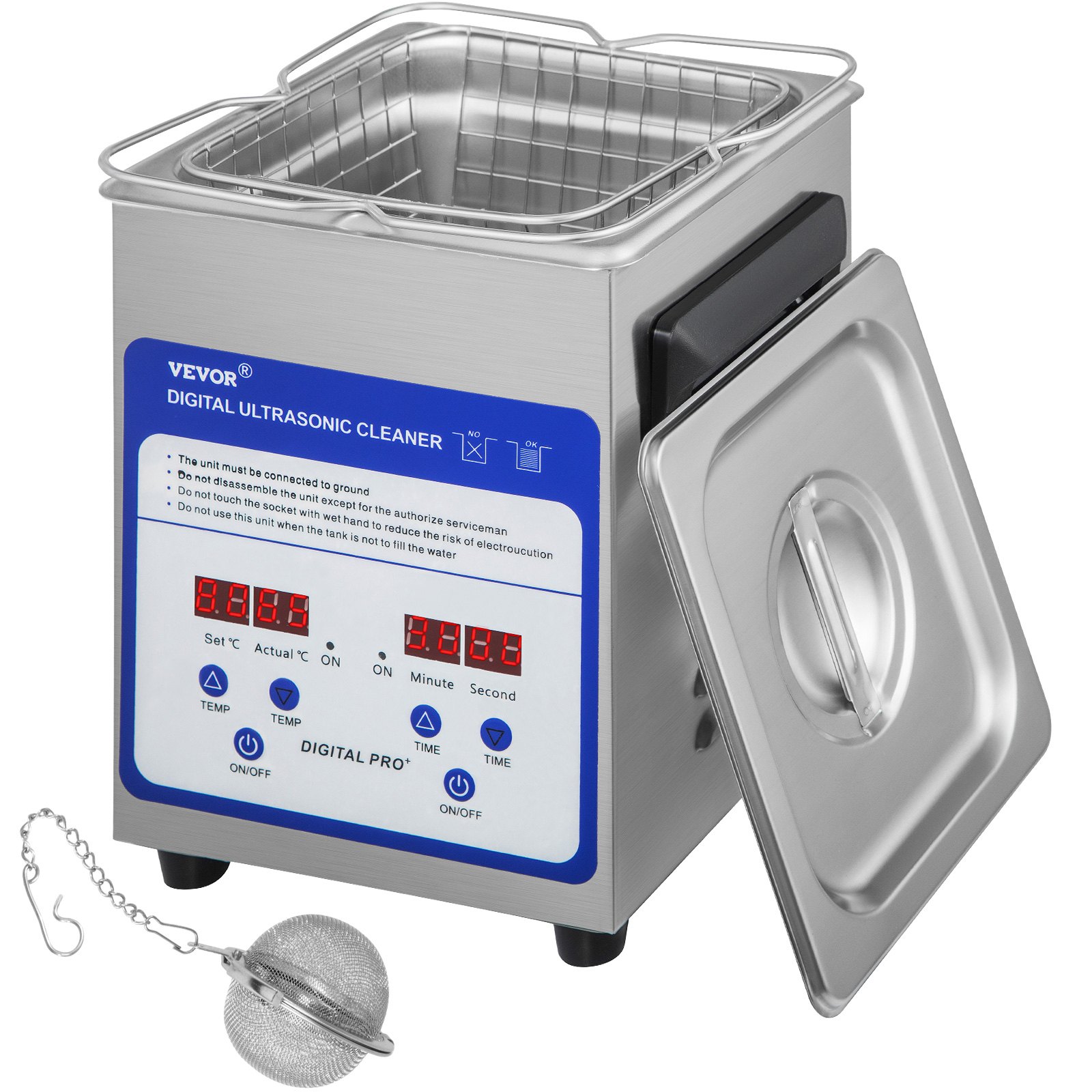 VEVOR Digital Ultrasonic Cleaner 2L Ultrasonic Cleaning Machine 40kHz Sonic Cleaner Machine 316 & 304 Stainless Steel Ultrasonic Cleaner Machine with Heater & Timer for Cleaning Jewelry Glasses Watch