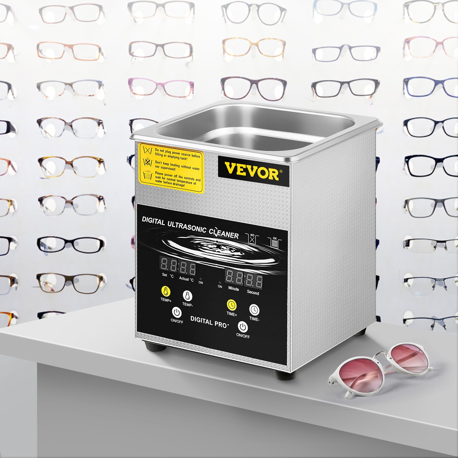VEVOR 2L verbeterde ultrasoonreiniger (100W verwarmingselement, 60W ultrasoon) Professionele digitale laboratorium ultrasoon onderdelenreiniger met verwarmingstimer voor het reinigen van sieraden, brillenonderdelen