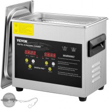 VEVOR 3 L Verbeterde ultrasone reiniger (200 W verwarming, 120 W ultrageluid) Professionele digitale ultrasone onderdelenreiniger voor laboratoria met verwarmingstimer voor het reinigen van sieraden en glas.