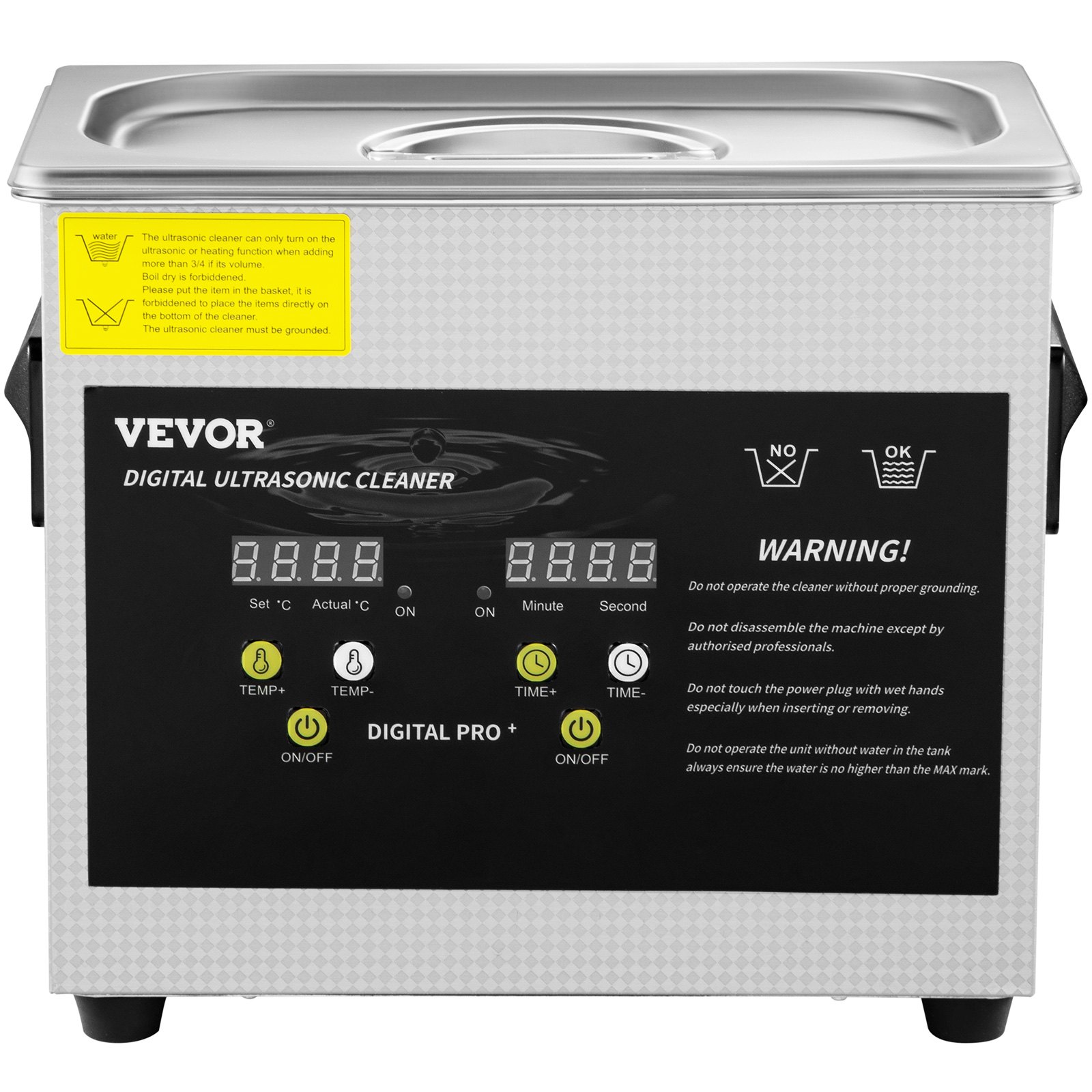VEVOR 3 L Verbeterde ultrasone reiniger (200 W verwarming, 120 W ultrageluid) Professionele digitale ultrasone onderdelenreiniger voor laboratoria met verwarmingstimer voor het reinigen van sieraden en glas.
