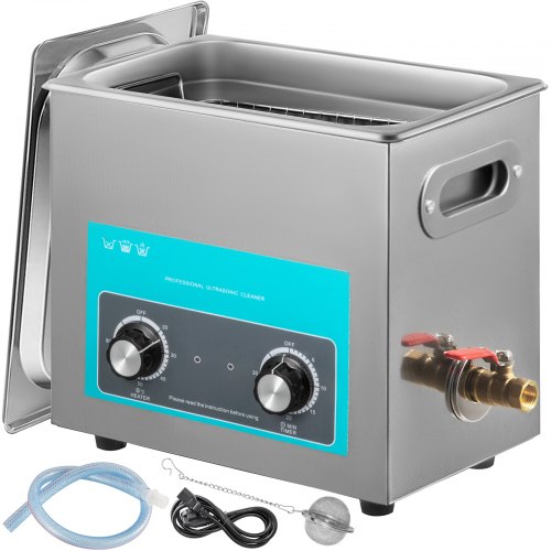 6.5L Ultrasonic Cleaner with Heater Timer 20-80℃ Stainless Steel Water Drain