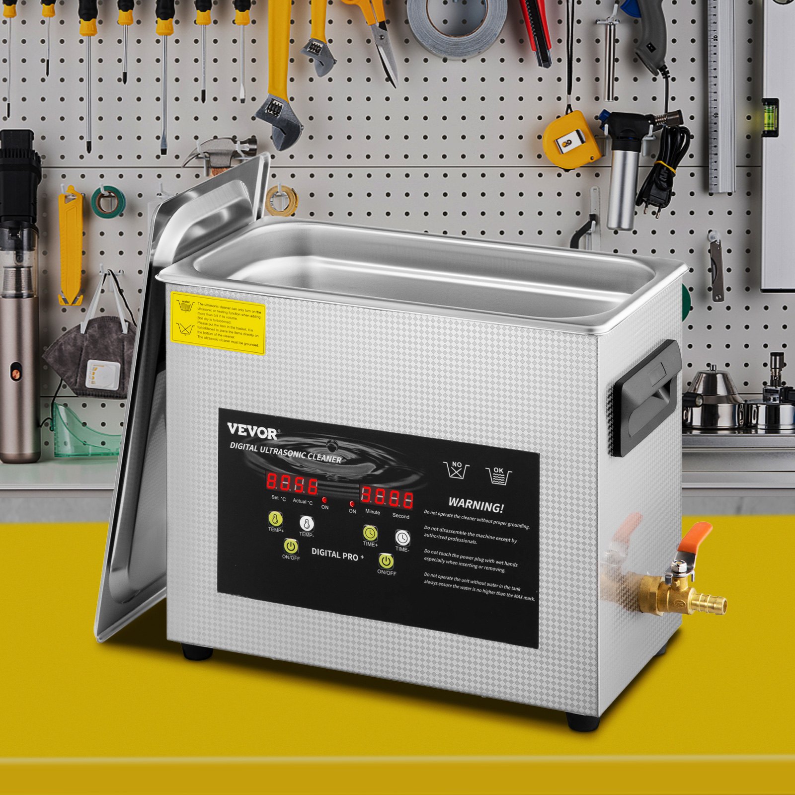 VEVOR 6L Verbeterde ultrasone reiniger (200W verwarming, 180W ultrageluid) Professionele digitale ultrasone onderdelenreiniger voor laboratoria met verwarmingstimer voor het reinigen van sieraden en brillen