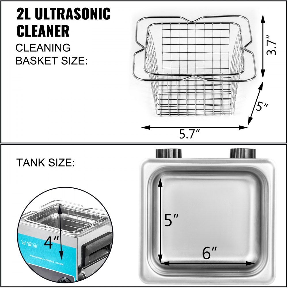 VEVOR 2L tankcapaciteit Digitale ultrasone reiniger 40 kHz ultrasone reiniger Roestvrijstalen sieradenreiniging 20-80 ℃ Ultrasoon ultrasoon reinigingsapparaat 220V brilreinigingsapparaat met verwarmingstimer