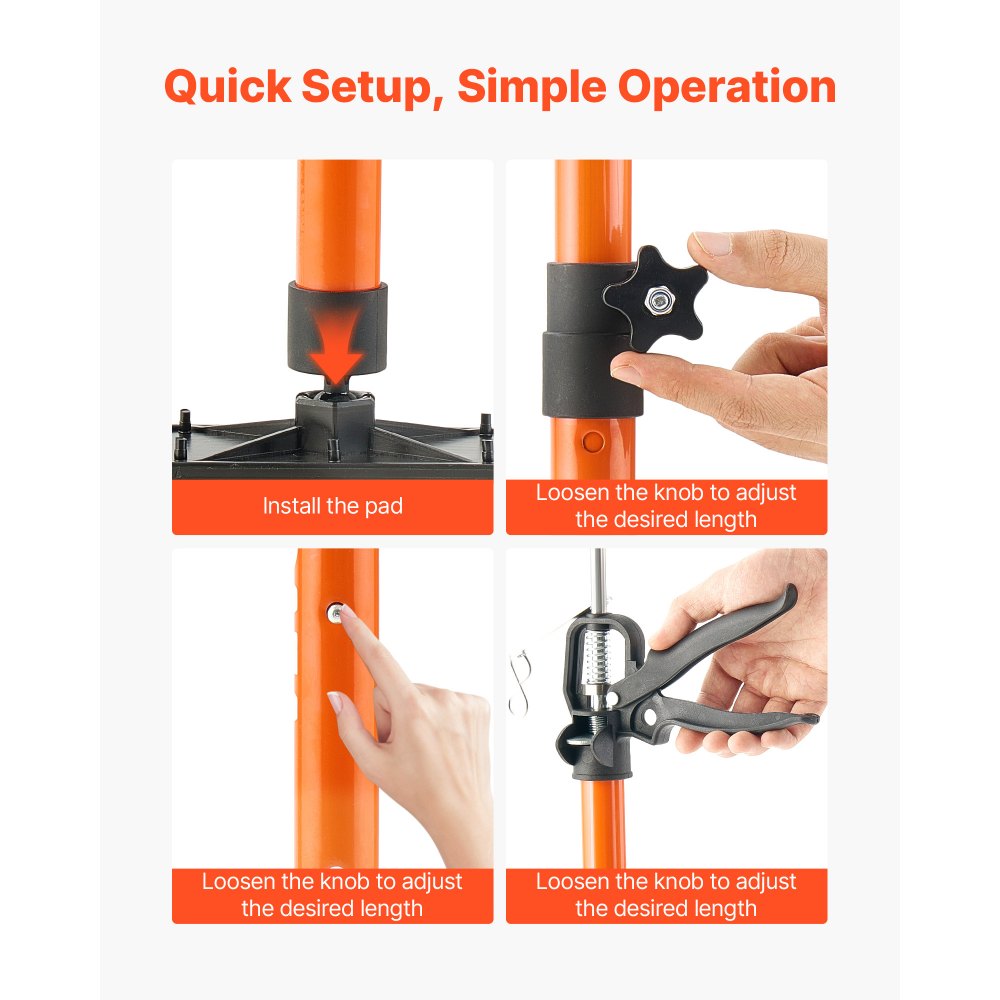 VEVOR Cabinet Jack Support Pole, 2-Pack, 54-155 cm Steel Telescopic Quick Support Rod, Adjustable 3rd Hand System up to 70 kg Capacity for Installing Cabinets, Lifting Drywall, Cargo Bars