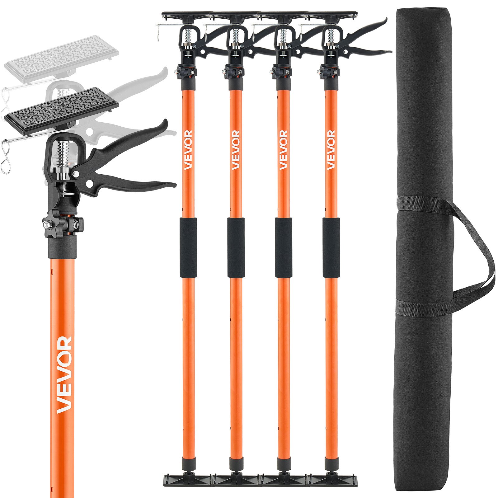 VEVOR Eenhandige steun, 4 stuks, plafondsteun 116–290 cm, telescopische stalen steun, montagesteun met een draagvermogen tot 70 kg voor het installeren van kasten, het tillen van gipsplaten en het gebruik van laadstangen.