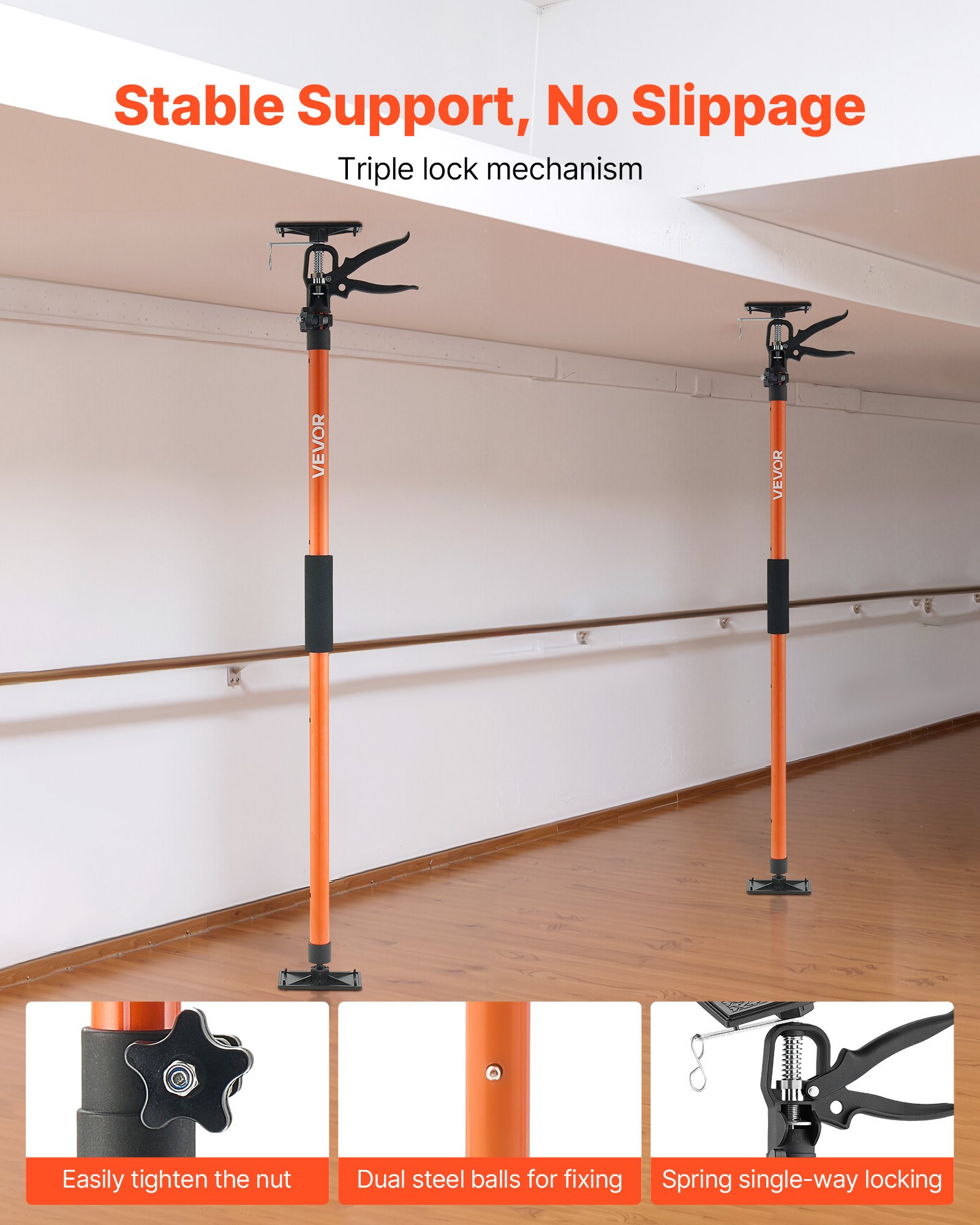 VEVOR Eenhandige steun, 8 stuks, plafondsteun 116–290 cm, telescopische stalen steun, montagesteun met een draagvermogen tot 70 kg voor het installeren van kasten, het tillen van gipsplaten en het gebruik van laadstangen.