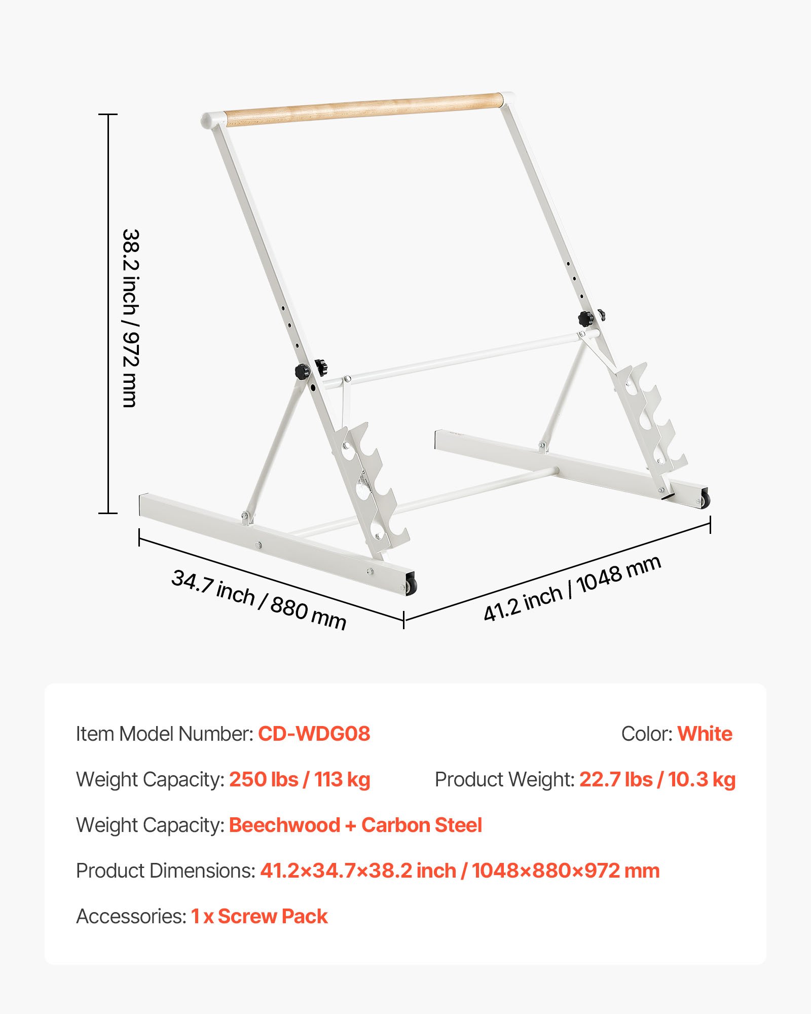 VEVOR Ballet Barre, Dansbarre, In hoogte verstelbaar (4 standen / 812,8-965,2 mm) Houten stretchbarre voor balletoefeningen, balanstraining, ontspanningsoefeningen en yoga.
