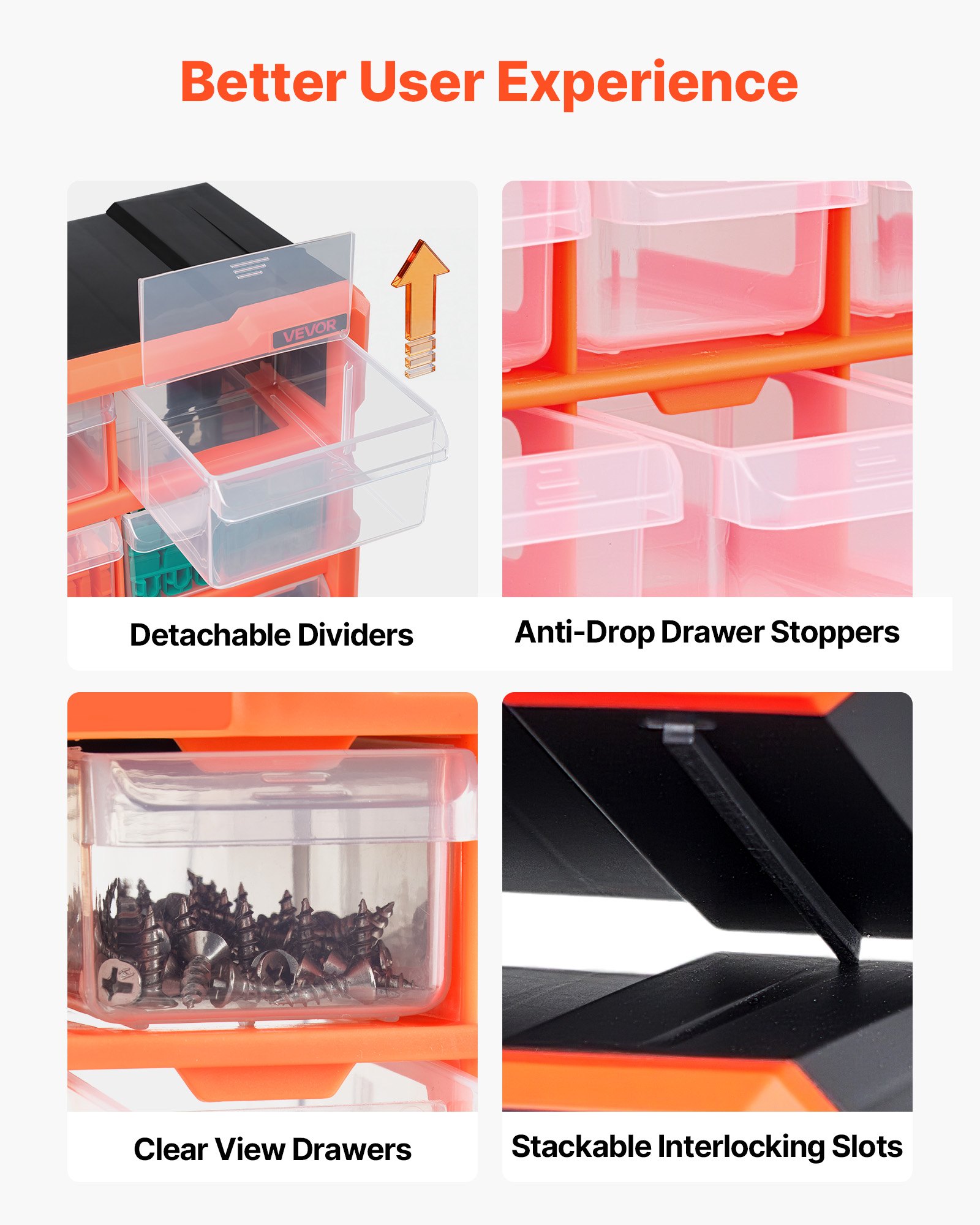 VEVOR Organizer voor kleine onderdelen met 60 lades, PP-assortimentsdoos voor wandmontage, draagvermogen van 10 kg, dubbel vergrendelbare sorteerdoos, opbergdoos voor ijzerwaren, schroeven en kleine onderdelen.