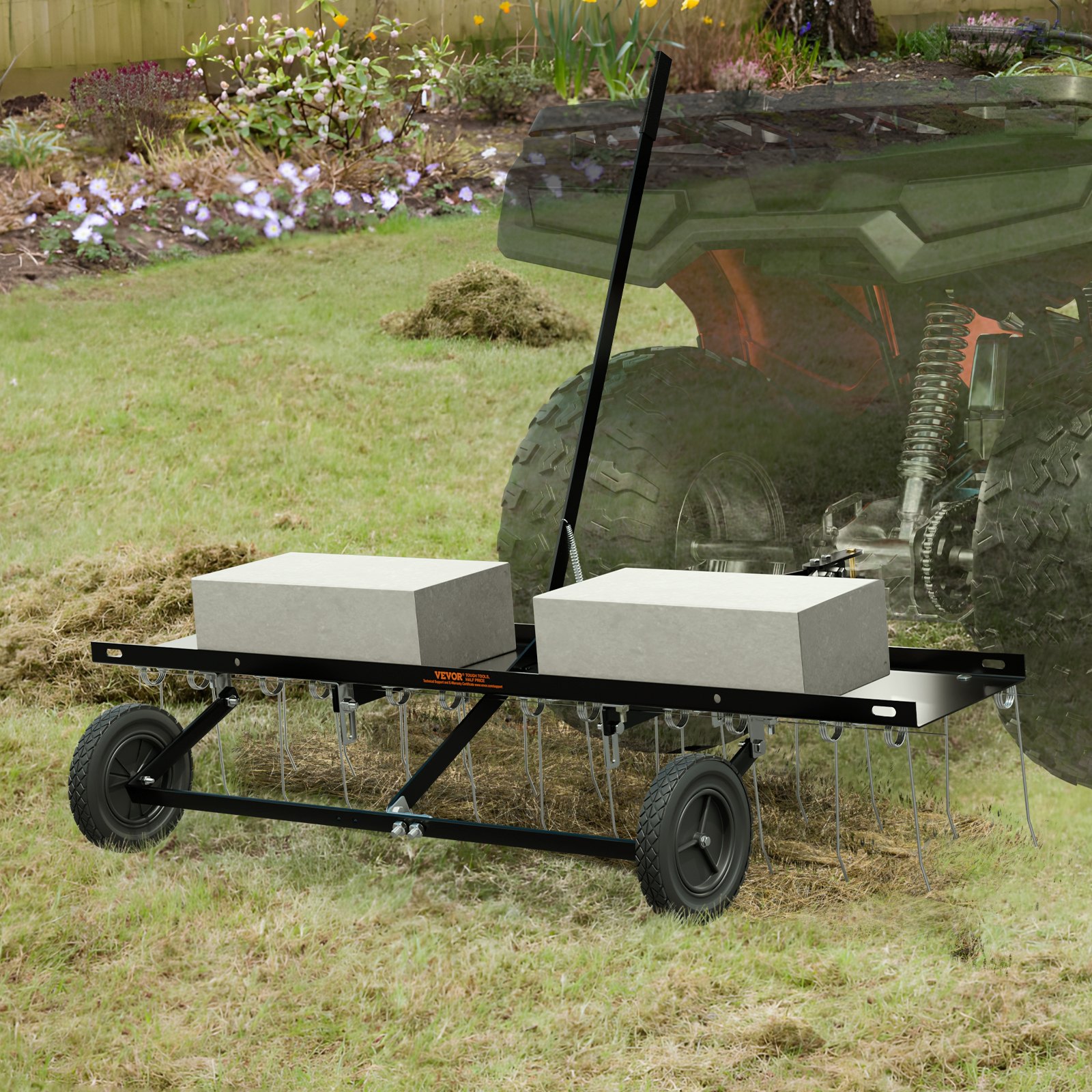 VEVOR Verticuteermachine, 1219 mm verticuteermachine met 24 verenstalen tanden, gazonverticuteermachine voor ATV of grasmaaier, gazonhark met handgreep voor tuin, boerderij, gras