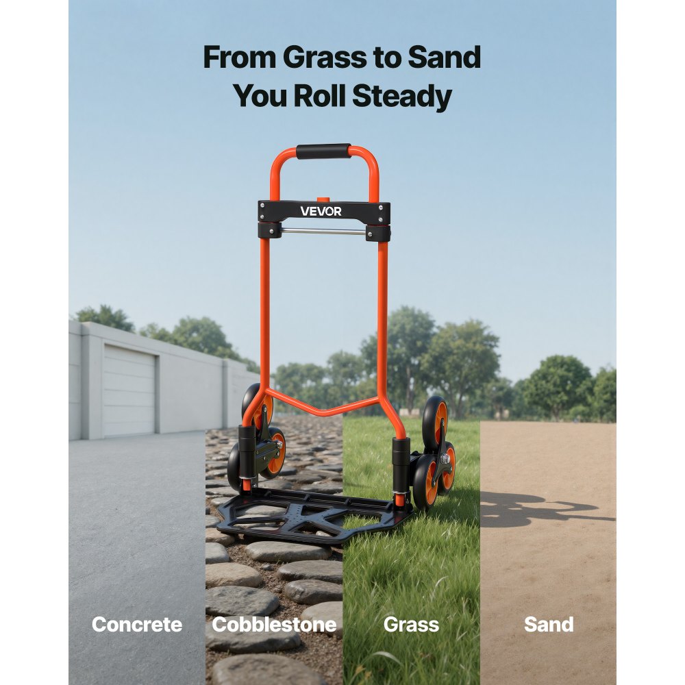 VEVOR Opvouwbare Trapbeklimwagen, 54 kg draagvermogen, trapbeklimwagen met telescopische handgreep, 6 wielen en 2 spanbanden, transportkar, trapbeklimwagen, ideaal voor huishoudelijk gebruik, boodschappen doen en magazijngebruik.