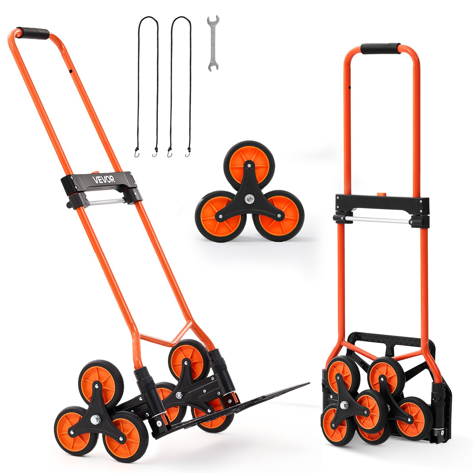 VEVOR Opvouwbare Trapbeklimwagen, 54 kg draagvermogen, trapbeklimwagen met telescopische handgreep, 6 wielen en 2 spanbanden, transportkar, trapbeklimwagen, ideaal voor huishoudelijk gebruik, boodschappen doen en magazijngebruik.