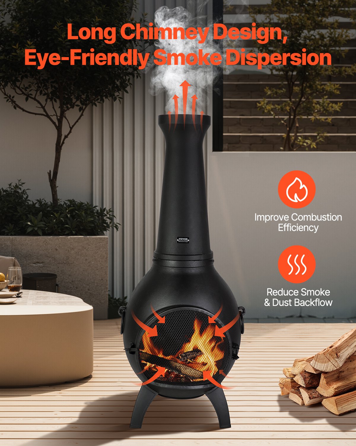 VEVOR Chiminea, 22 Inch Outdoor Wood Burning Firepit, Spherical Fireplace for BBQ & Warming, Aluminum Wooden Fire Pit with Grill Mesh, Chimney Coat & Rustproof Chiminea Lid, for Patio/Garden/Backyard