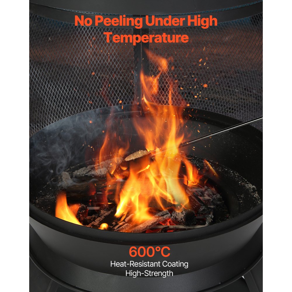 VEVOR Tuinhaard, φ500x1100mm Terraskachel, Azteekse ijzeren kachel voor grillen en verwarmen, Chimenea vuurkorf met grillrooster, schoorsteenmantel en roestvrijstalen schoorsteendeksel, voor terras, tuin, achtertuin
