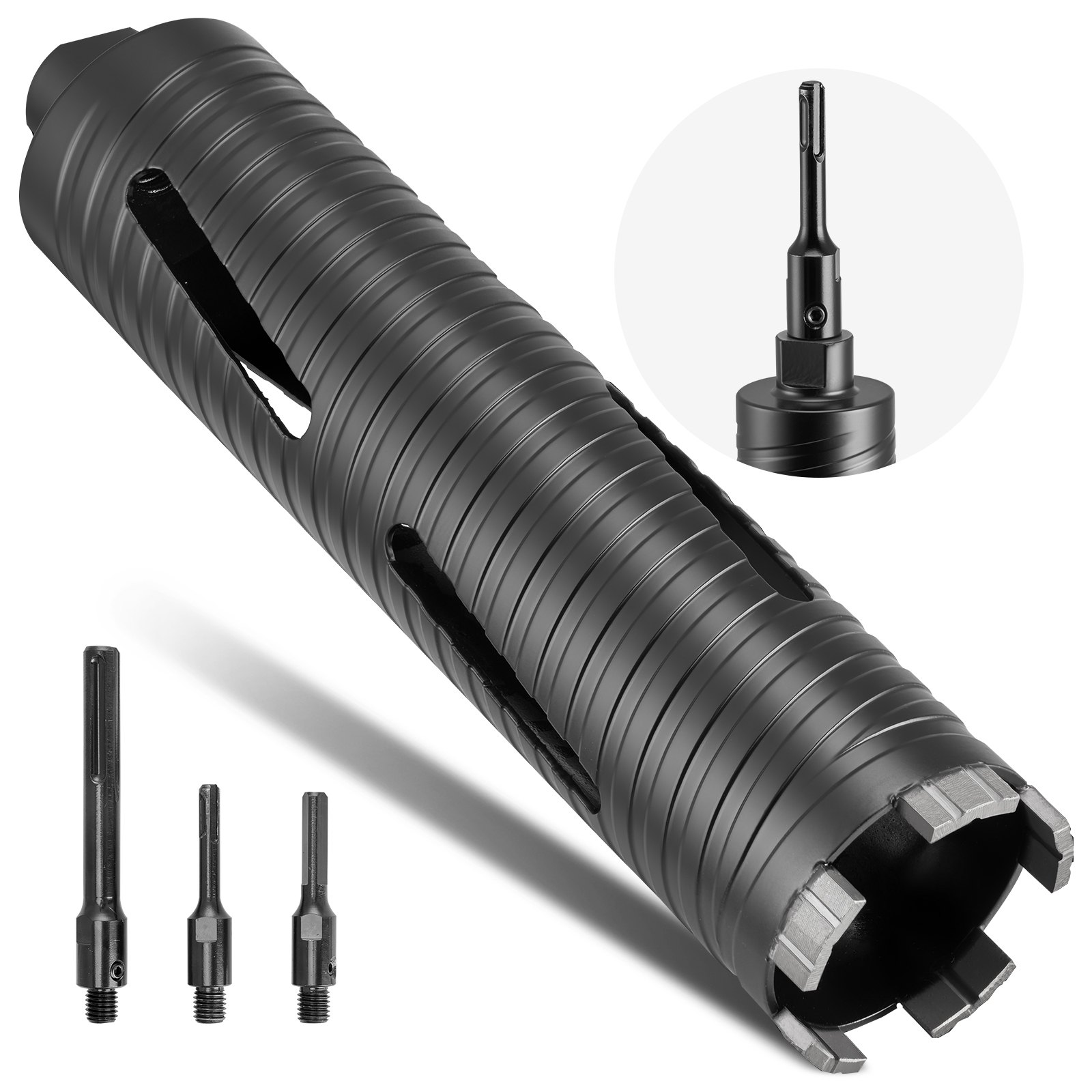 VEVOR kernboor, 64 mm diameter, 241 mm boordiepte, M16 binnendraad, droge diamantkernboor met 3 adapters, centreerboor, inbussleutel voor gewapend beton, baksteen en metselwerk.