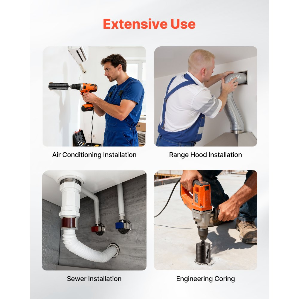 VEVOR kernboor, 102 mm diameter, 241 mm boordiepte, M16 binnendraad, droge diamantkernboor met 3 adapters, centreerboor, inbussleutel voor gewapend beton, baksteen en metselwerk.
