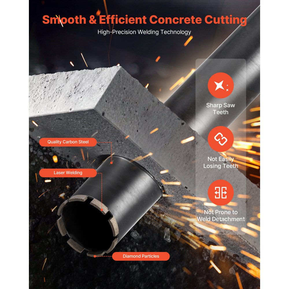 VEVOR kernboor, φ 89 mm, 356 mm boordiepte, 1-1/4 inch-7 binnendraad, zeer nauwkeurige lastechnologie, natte diamantkernboor voor gewapend beton, baksteen en metselwerk.