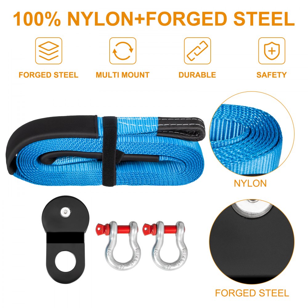 Vevor Auto Sleepkabel Haken Auto Trekband 76 Mmx9 M Heavy Duty Sleepkabel 14,1kg