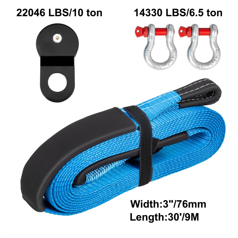 Vevor Auto Sleepkabel Haken Auto Trekband 76 Mmx9 M Heavy Duty Sleepkabel 14,1kg