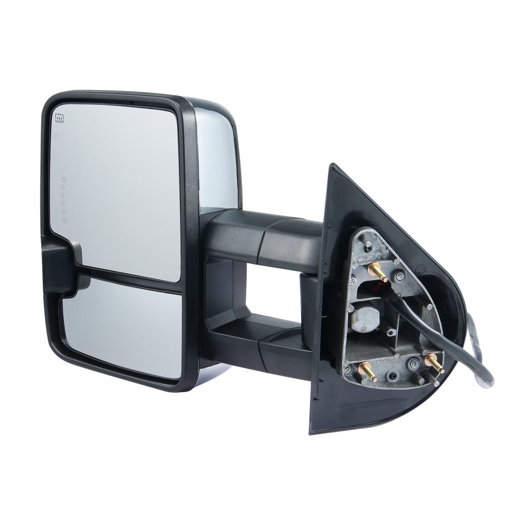 VEVOR Linker- en rechterzijspiegelset voor Chevrolet Silverado (2007-2014)/GMC/Cadillac, elektrische sleepspiegel met richtingaanwijzer, handmatig telescopisch inklapsysteem, verwarming en ontdooiing, zilver