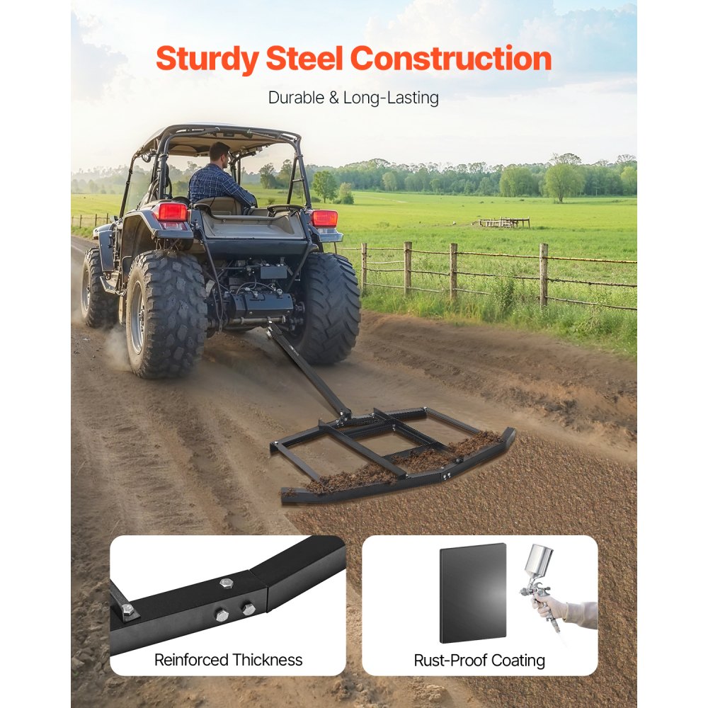 VEVOR getrokken eg, 167,6 cm breed, Q235 stalen weideeg met verstelbare stangen en penkoppeling, draagvermogen tot 22,7 kg, weideeg voor ATV's, UTV's, tuin- en zitmaaiers