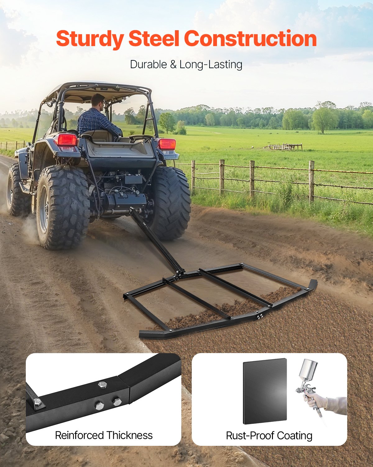 VEVOR Drag Harrow, 72" Width Tow Behind Drag Harrow, Q235 Steel Driveway Grader with Pin-Style Hitch, Driveway Tractor Gravel Level Driveway Grader for ATVs, UTV, Garden Lawn Tractors