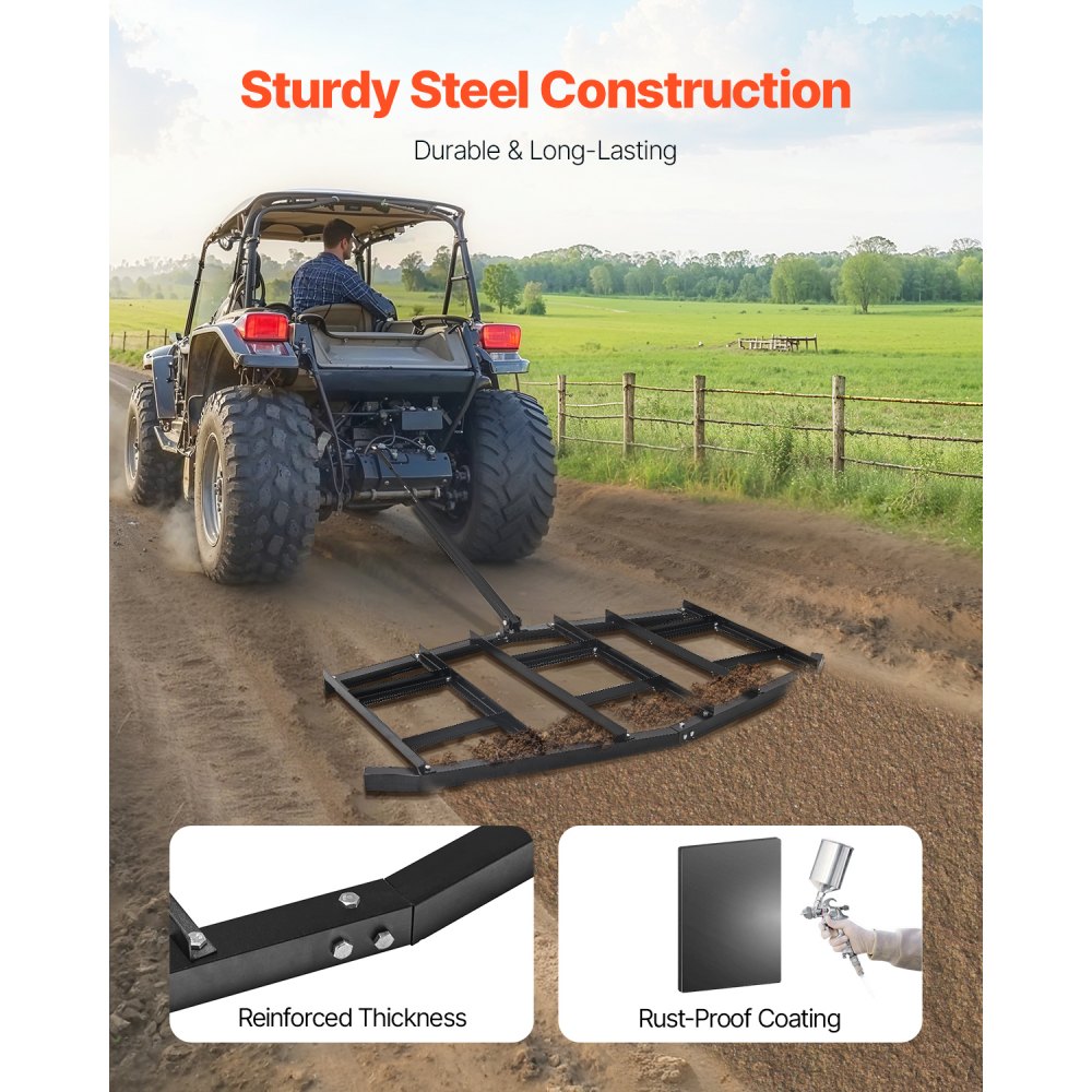 VEVOR getrokken eg, 2150x2120x110mm, getrokken weide-eg, Q235 stalen ingangsnivelleerinrichting met verstelbare stangen en boutkoppeling, tractor-ingangseeg voor terreinvoertuigen, UTV's
