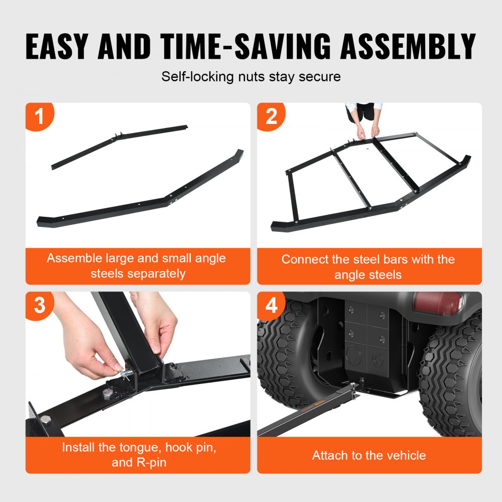 VEVOR sleepeg 1750 x 1720 x 90 mm tractor weideeg weidesleep van 4 mm dik Q235 stalen veldeg verstelbare dwarsbalk bereik 203,2/406,4 mm gazonsleep ATV's, UTV's, tuintractoren