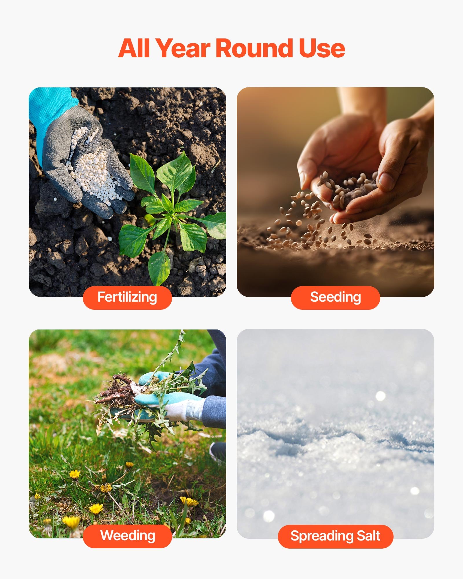 VEVOR gazonbeluchter op aanhanger, 81 cm strooibreedte, strooier met universele koppeling, tuinzaaimachine en grondbeluchter met een capaciteit van 45 kg en 10 inch wielen, verticuteermachine voor ATV's en UTV's