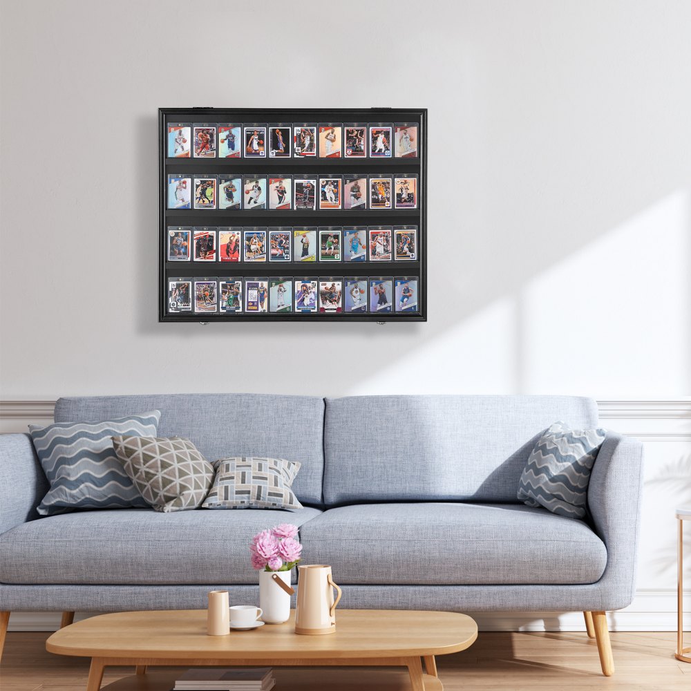 VEVOR Sportkaarten Display Case in 36 Verschillende Designs, 77,5x61,7x5,5cm Presentatie Frame met 98% UV-bescherming PC Glas Afsluitbare Wandkast voor Voetbal Basketbal Hockey Verzamelkaarten