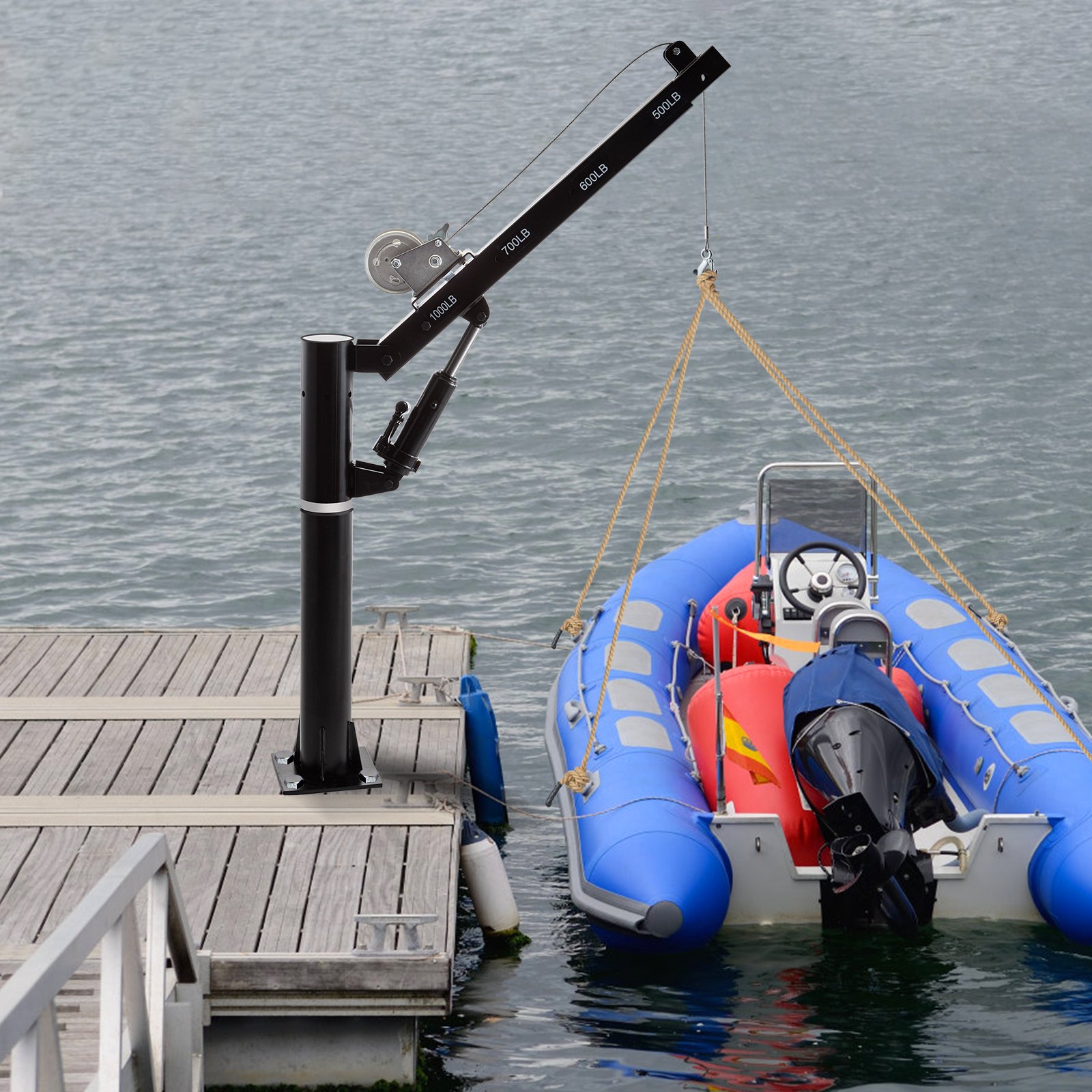 VEVOR Pick Up Kraan 454 kg Laadkraan 30 cm x 22 cm Aanhangwagenkraan met 1000 LBS Hefvermogen, een Handmatige Lier en een 5 Meter Lange Kabel voor Bouw-, Bosbouw-, Fabrieks- en Transportindustrieën