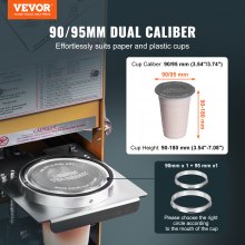 VEVOR Fully Automatic Cup Sealing Machine, 500-650 Cups/H, Cup Sealer Machine for 180 mm Tall & 90/95 mm Cup, Electric Boba Tea Sealer with Digital Control LCD Panel for Bubble Milk Tea Coffee, Gold