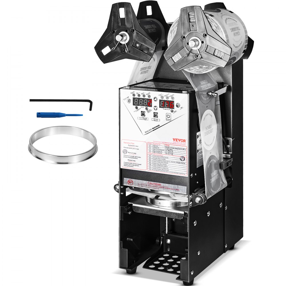VEVOR Fully Automatic Cup Sealing Machine, 500-650 Cups/H, Cup Sealer Machine for 180 mm Tall & 90/95 mm Cup, Electric Boba Tea Sealer with Digital Control LCD Panel for Bubble Milk Tea Coffee, Black